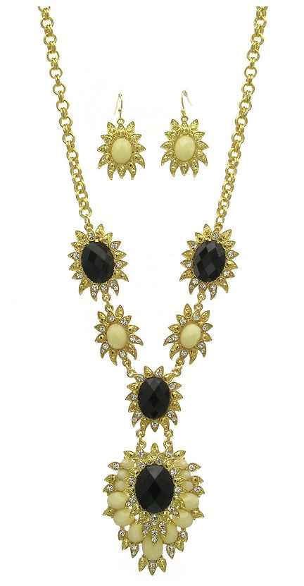 Black necklace set, Black and gold necklace, long neck necklace