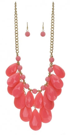 Radiant Teardrop Fringe Necklace Set (Multiple Colors)