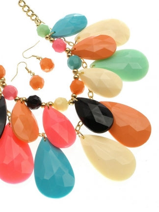 Radiant Teardrop Fringe Necklace Set (Multiple Colors)