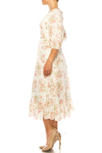 Load image into Gallery viewer, Light Pink 52seven Three Quarter Sleeve Floral Midi Dress
