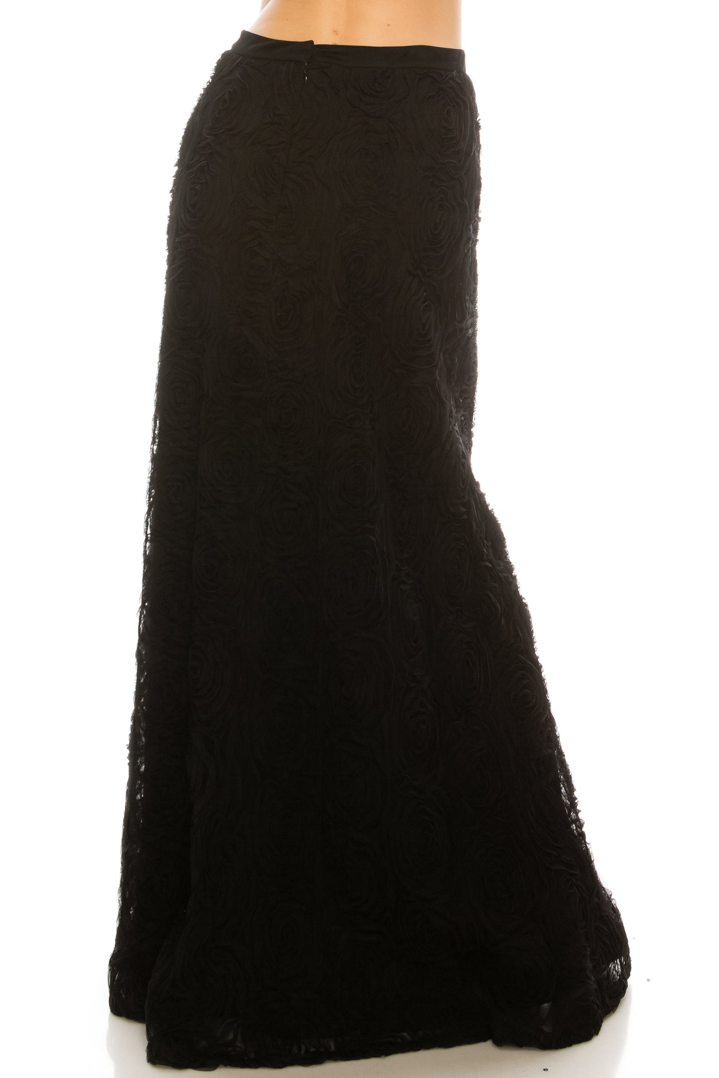 Black High Waisted Rosette A-Line Skirt
