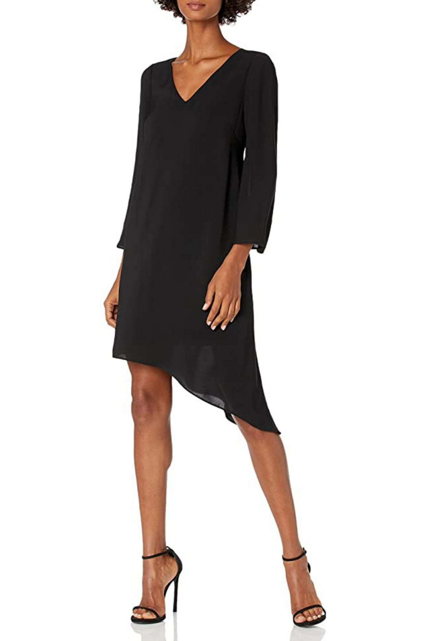  Black 3/4 Sleeve Asymmetrical Dress