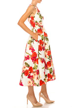 Load image into Gallery viewer, Danny &amp; Nicole Ivory Coral Floral Sleeveless Bouffont Midi Dress
