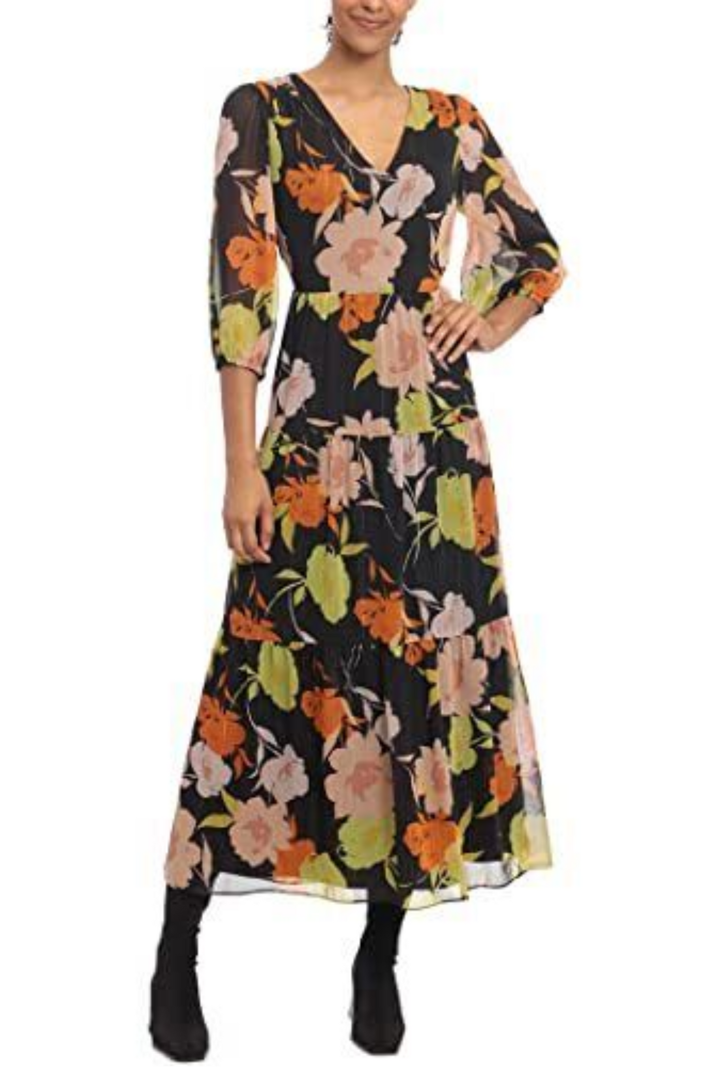 Donna Morgan Long Sleeve Floral Tiered Dress