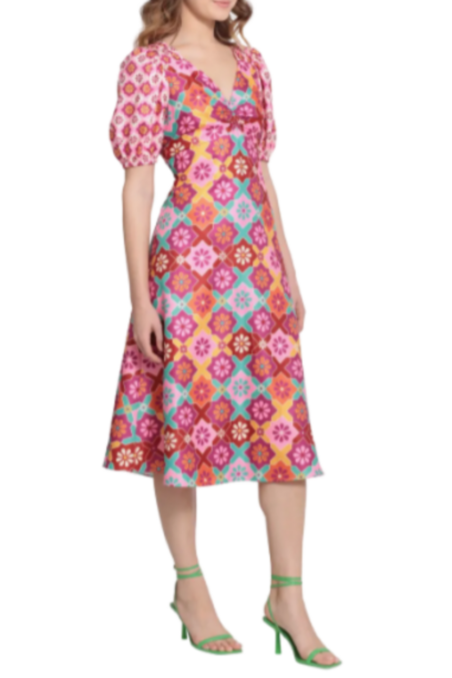 Donna Morgan Floral Short Sleeve A-Line Dress