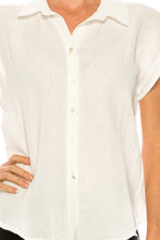Load image into Gallery viewer, Grand &amp; Greene Bubble Linen Collared Button Front Cap Sleeve Top
