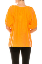 Load image into Gallery viewer, Grand &amp; Greene Linen Split Neck Puff Elastic Short Sleeve Relax Fit Top
