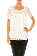 Load image into Gallery viewer, Grand &amp; Greene White Lace Short Sleeve Elastic Boat Neckline Top
