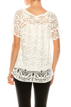 Load image into Gallery viewer, Grand &amp; Greene White Lace Short Sleeve Elastic Boat Neckline Top
