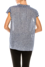 Load image into Gallery viewer, Linen Blend by Hester &amp; Orchard Ruffle Cap Sleeve Button Up Top
