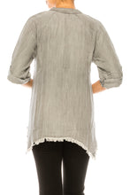 Load image into Gallery viewer, Hester &amp; Orchid Tencel Button Split Neck Fringe Top

