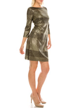 Load image into Gallery viewer, Jessica Howard Black Gold Striped Metallic Fitted Sheath Dress
