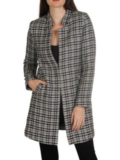 Grey Sequin Plaid Blazer Tweed Jacket