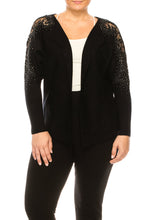 Load image into Gallery viewer, LIV Black Embroidery Long Sleeve Open Front Knit Jacket

