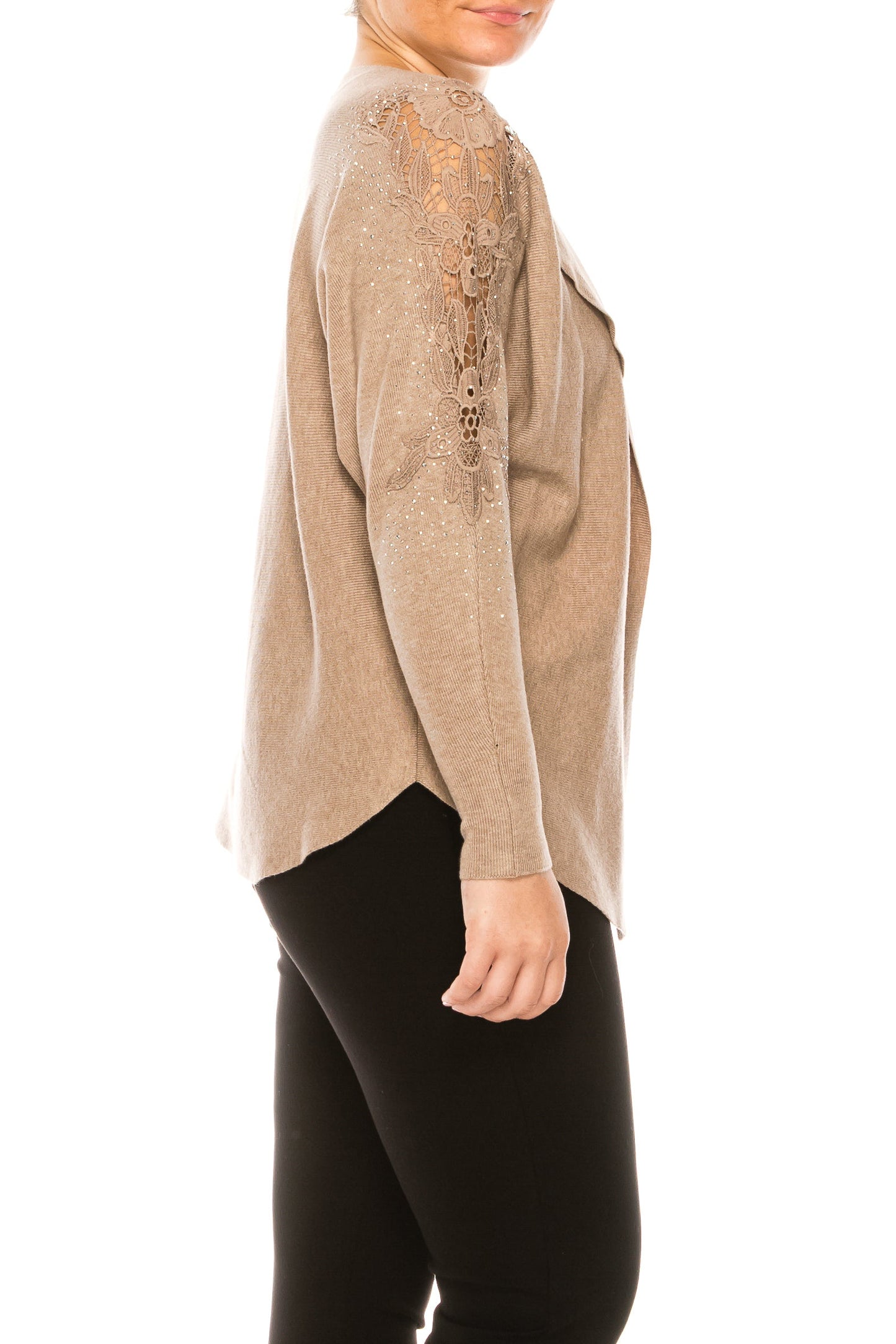 LIV Natural Embroidery Long Sleeve Open Front Knit Jacket