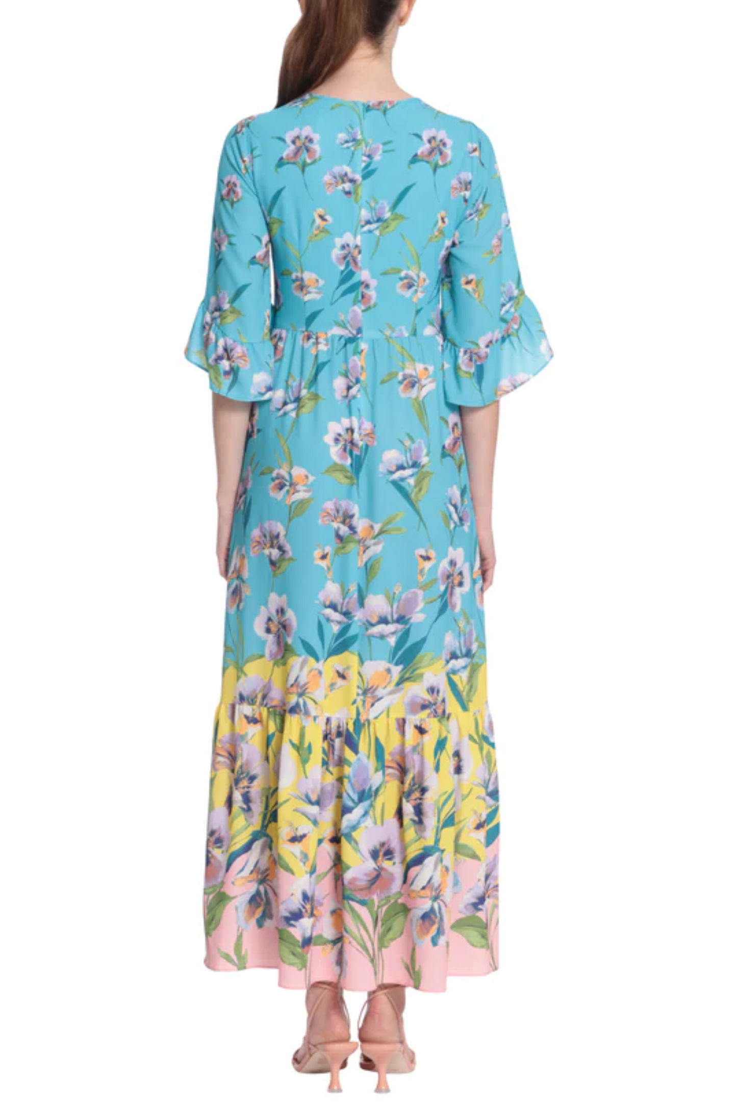 London Times 3/4 Sleeve Floral Print Maxi Dress