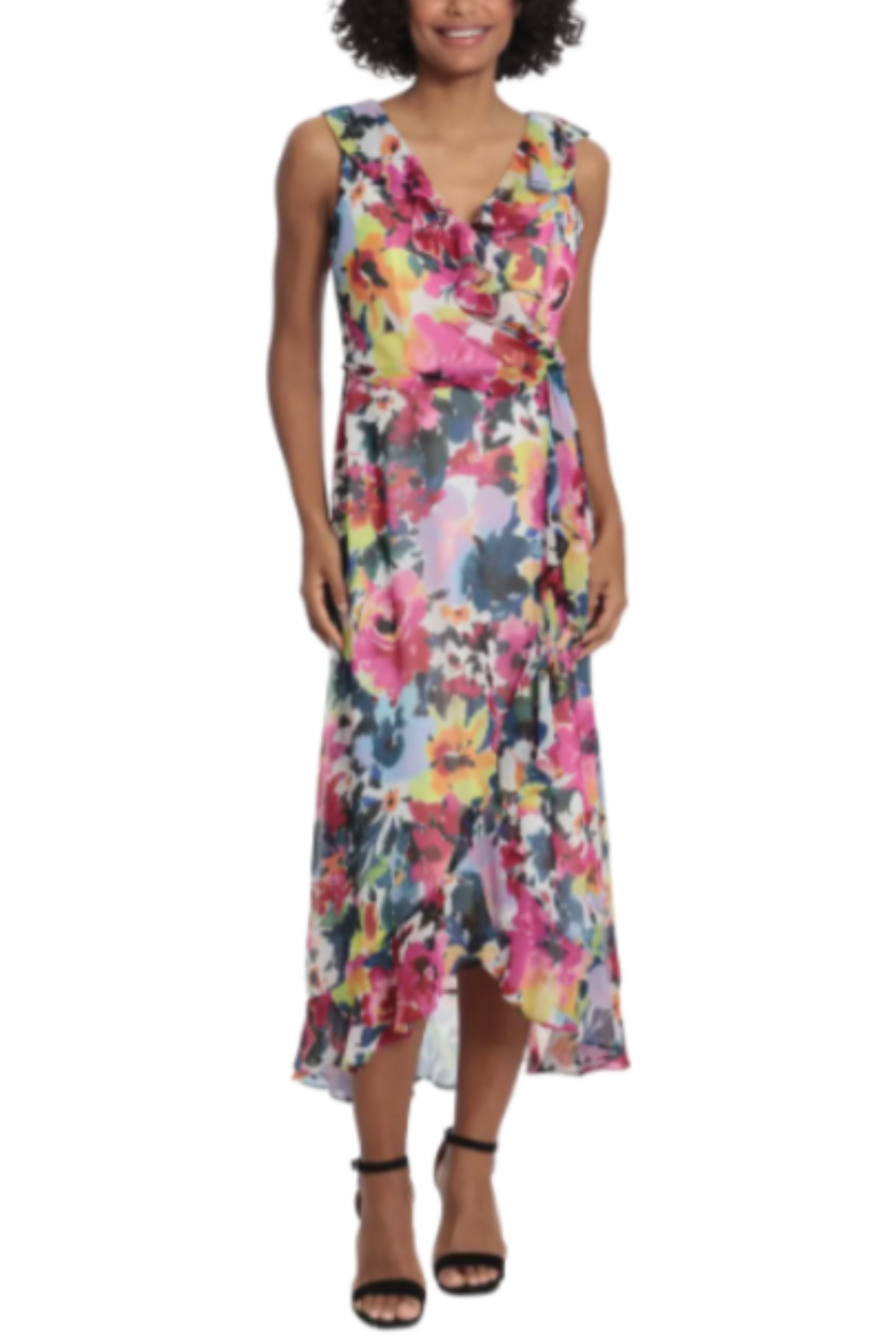 Maggy London Floral Sleeveless Frilly Midi Dress