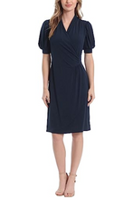 Load image into Gallery viewer, London Times Faux Wrap Knee Length Dress
