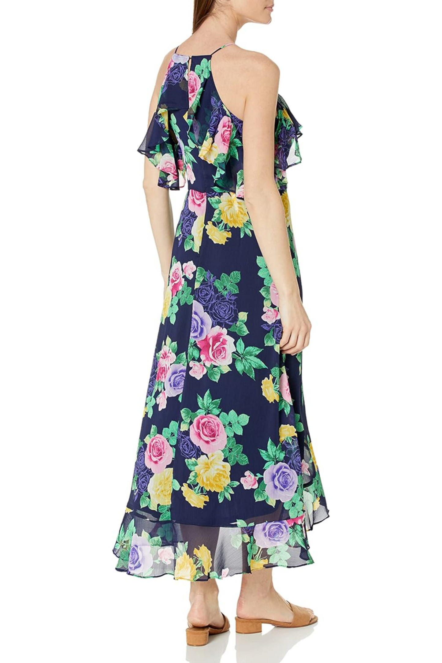 London Times Floral Halter Off-the-Shoulder Dress