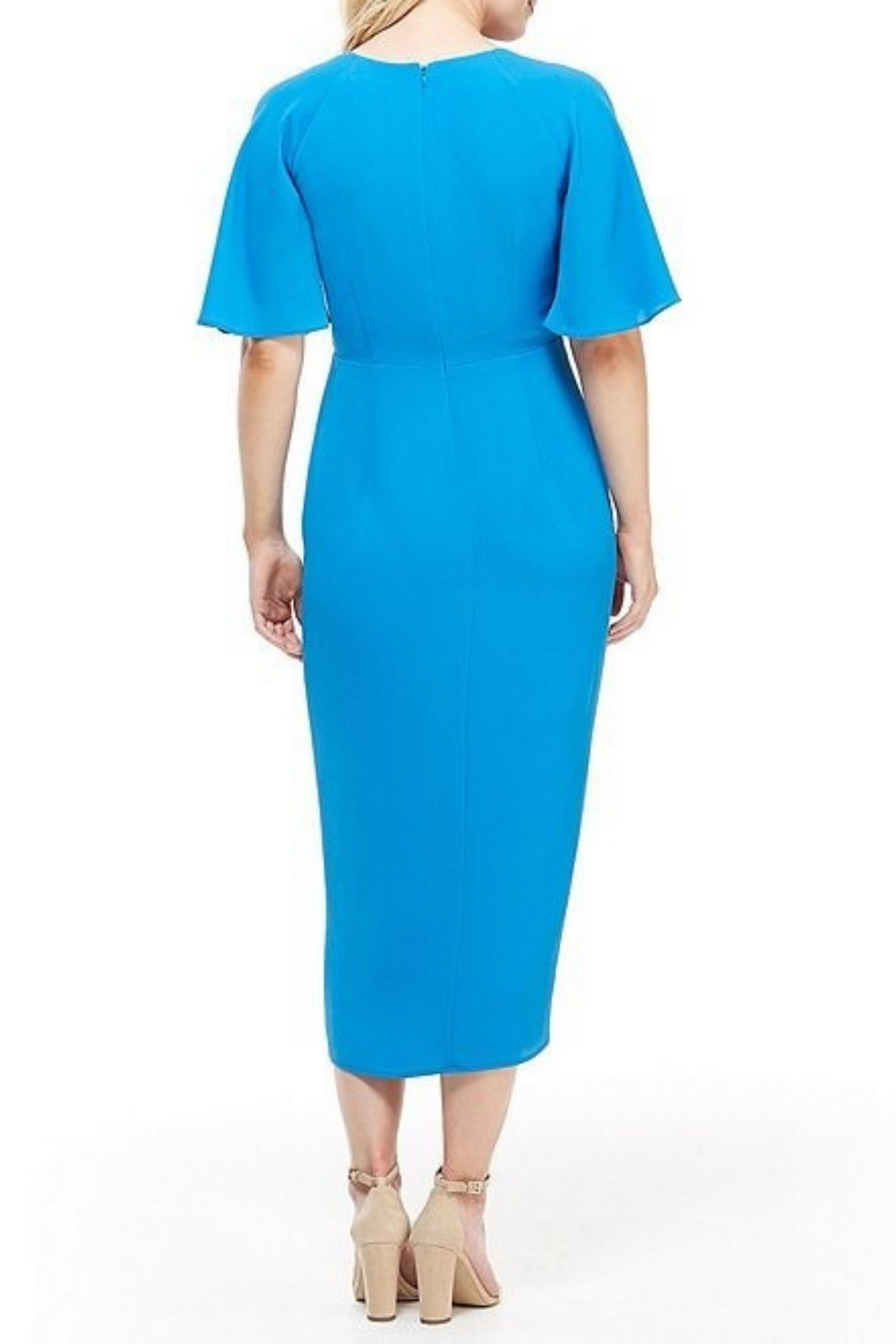 Maggy London Sea Blue Short Sleeve Wrap Midi Dress