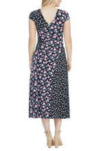 Load image into Gallery viewer, Maggy London Black Coral Multi Floral Print Midi Dress

