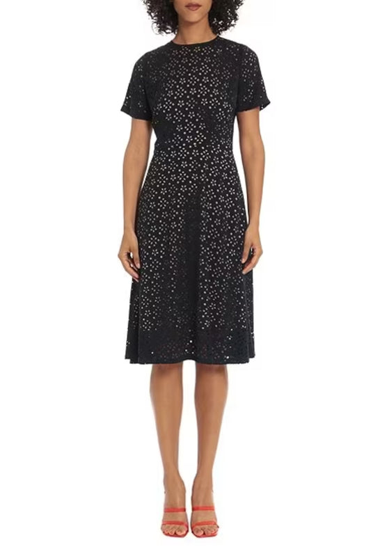 Maggy London Fit & Flare Laser Cut Overlay Dress