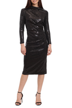 Load image into Gallery viewer, Maggy London Ruched Bodice Mock Neck Midi Party Dress
