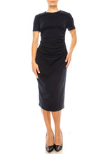 Load image into Gallery viewer, Maggy London Short Sleeve Ruched Sheath Dress
