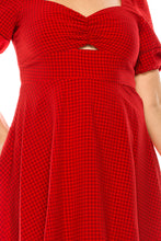 Load image into Gallery viewer, Maison Tara Red Gingham Print Short Puff Sleeve Sweetheart A-Line Dress
