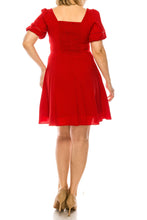 Load image into Gallery viewer, Maison Tara Red Gingham Print Short Puff Sleeve Sweetheart A-Line Dress
