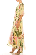 Load image into Gallery viewer, Danny &amp; Nicole Yellow Blush Floral Short Puff Sleeve Rufflle Maxi Dress
