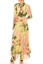 Load image into Gallery viewer, Danny &amp; Nicole Yellow Blush Floral Short Puff Sleeve Rufflle Maxi Dress
