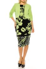 Load image into Gallery viewer, Maya Brooke Lime Black Palm Zebra Mix Print 2 Piece Jacket Dress(PLUS SIZE)
