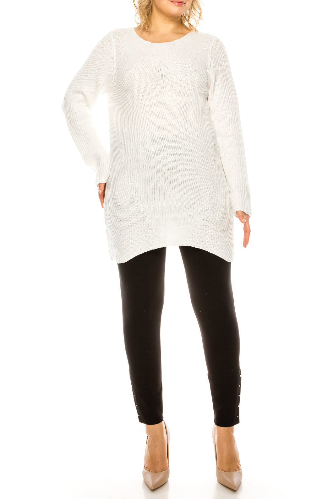 Nygard White Long Sleeve Tunic with Side Zipper Detail
