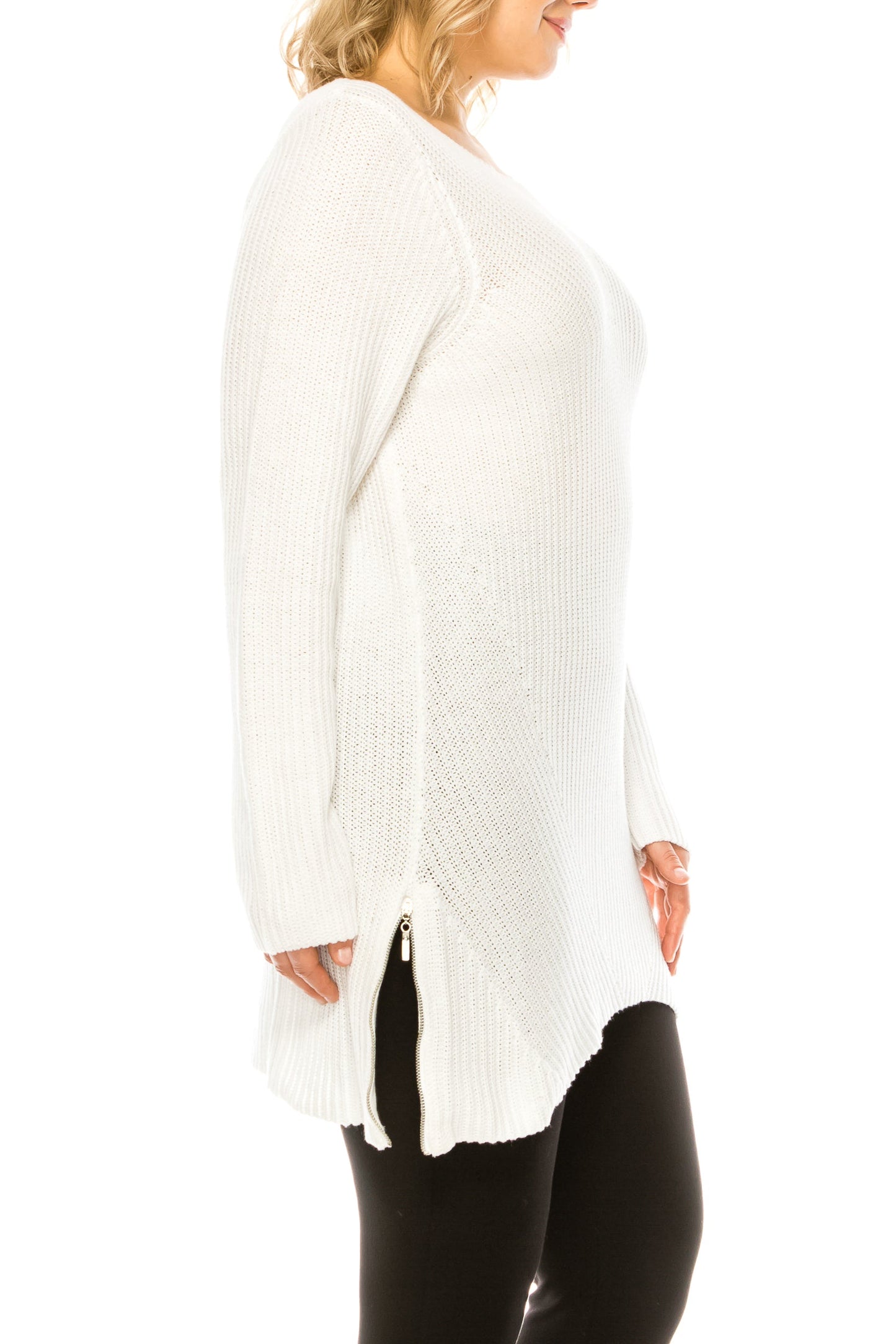 Nygard White Long Sleeve Tunic with Side Zipper Detail