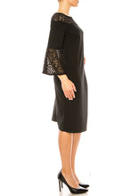 Load image into Gallery viewer, Peach Velvet Lace Detail Bell Sleeve Sheath Dress

