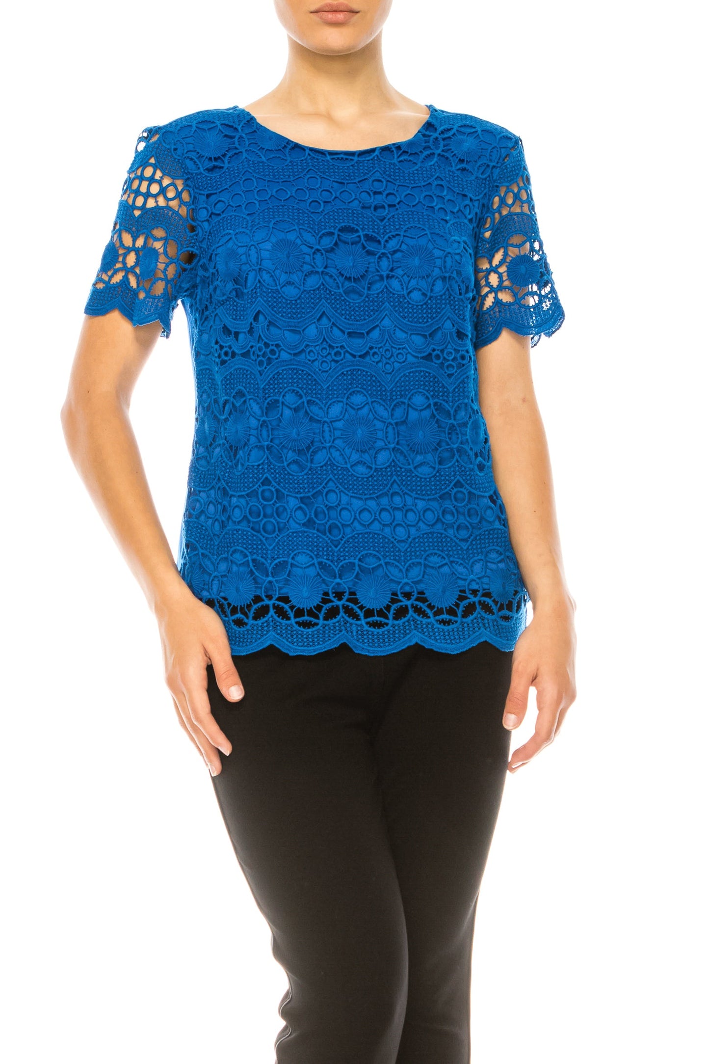 Phase Seven Short Sleeve Embroidered Lace Top