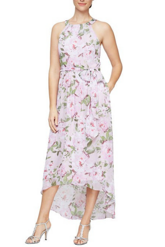 SLNY Floral Sleeveless Hi-Lo Evening Dress