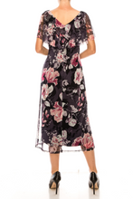 Load image into Gallery viewer, Connected Apparel Navy Floral Print Cape Midi Dress
